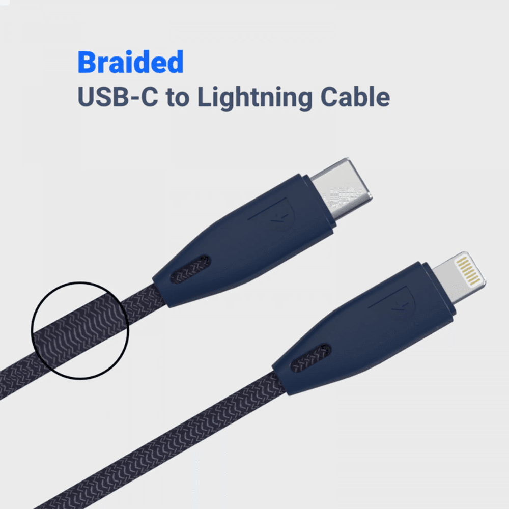 Powerology Braided USB-C to Lightning Cable 2M Blue