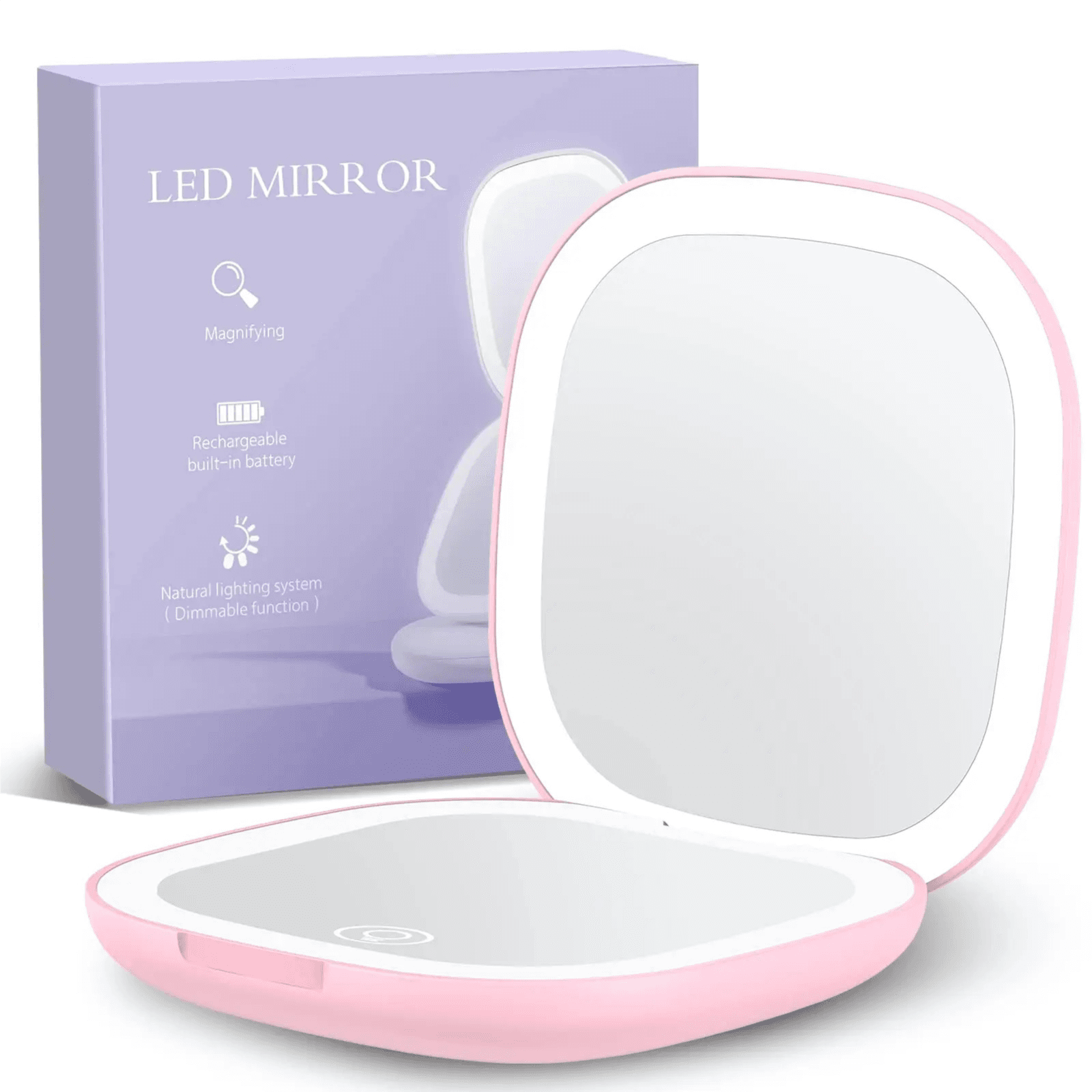 Pocket Mirror With LED light Pink color