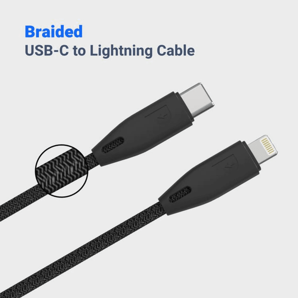 Powerology Braided USB-C to Lightning Cable 1.2M Black