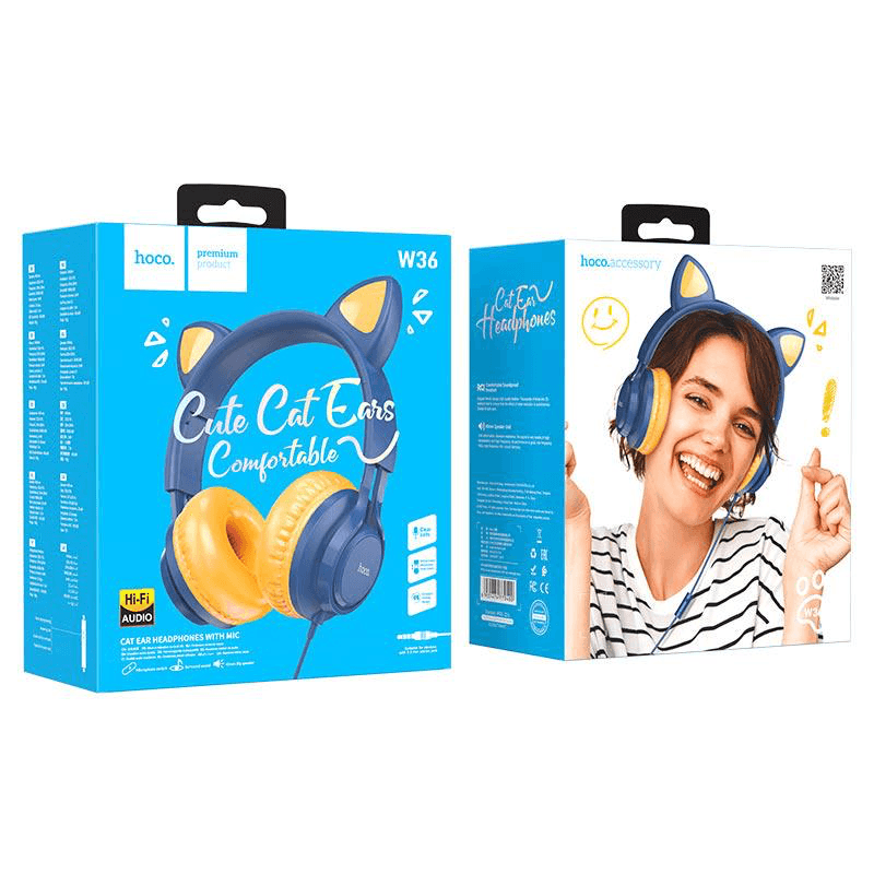 Headphones “W36 Cat ear” with mic “ Midnight blue color “