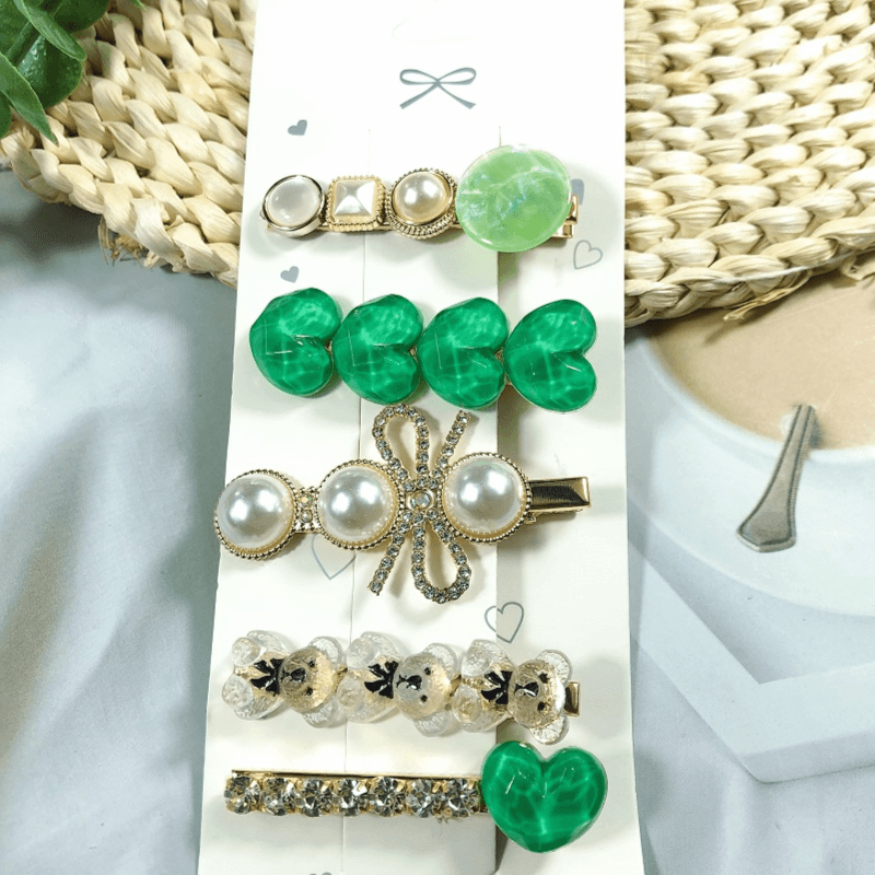 Hairpin Clip Green-black-pink-white (1bar)