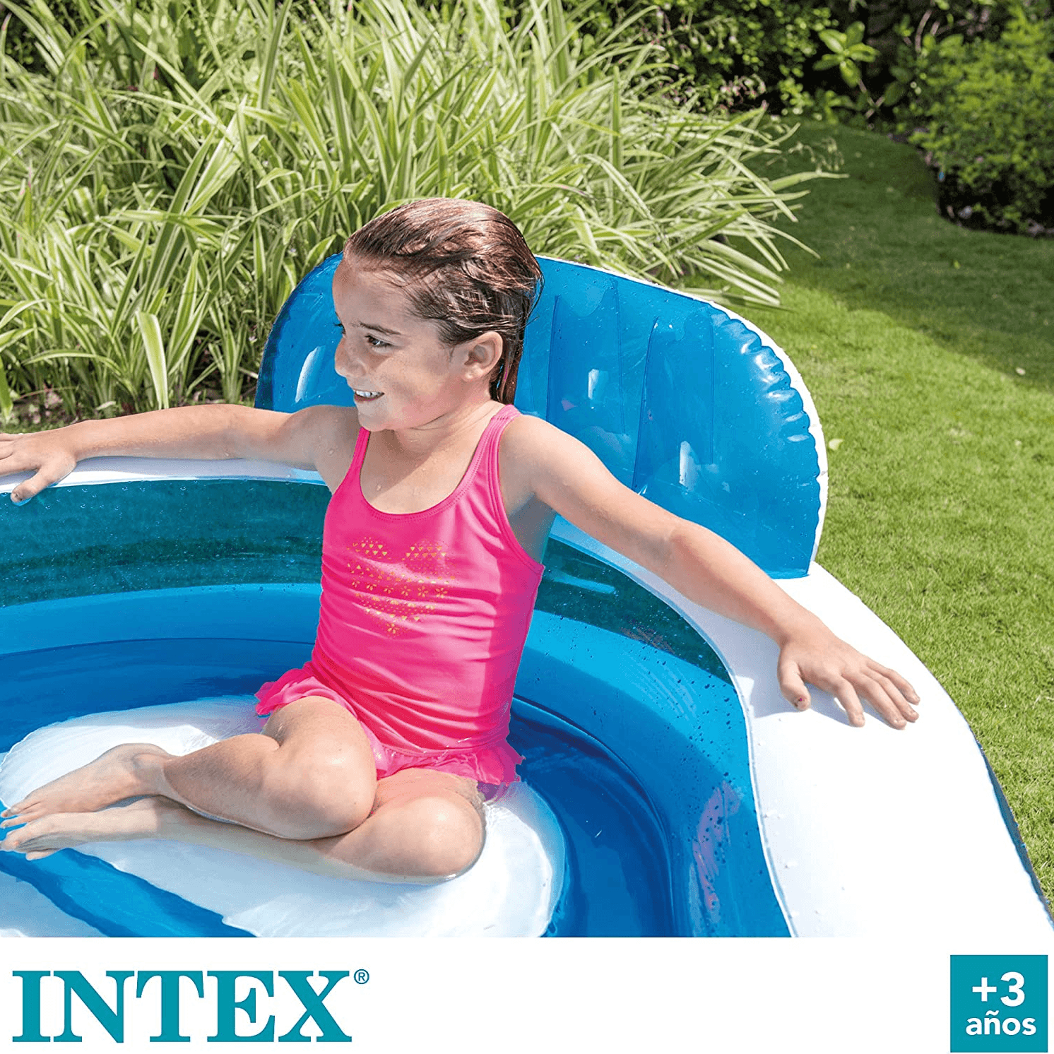 Intex 12-56475Np Swim Center Family Lounge Inflatable Pool, 2.29M X 2.29M X 66Cm (90" X 90" X 26"), For Ages 3+