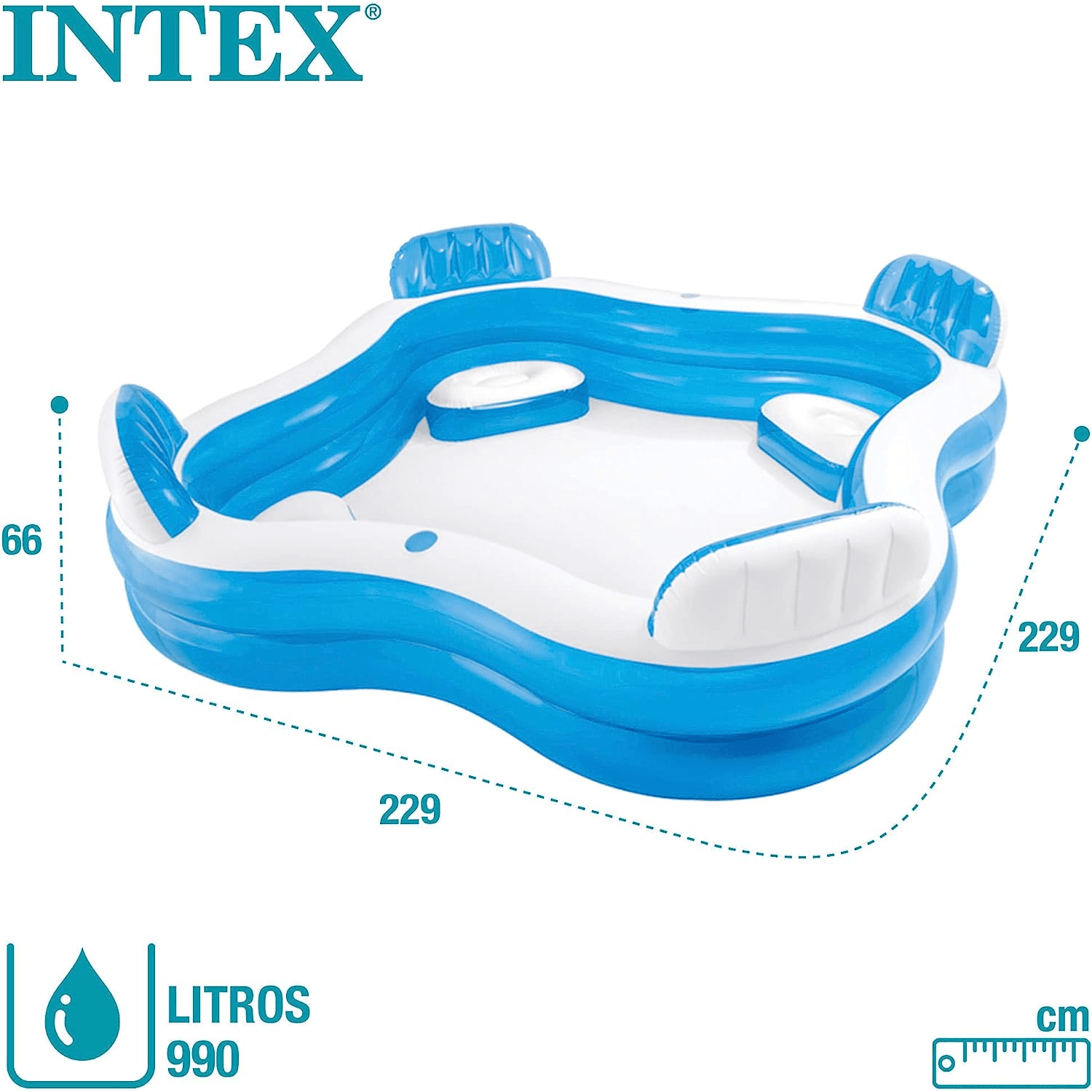 Intex 12-56475Np Swim Center Family Lounge Inflatable Pool, 2.29M X 2.29M X 66Cm (90" X 90" X 26"), For Ages 3+