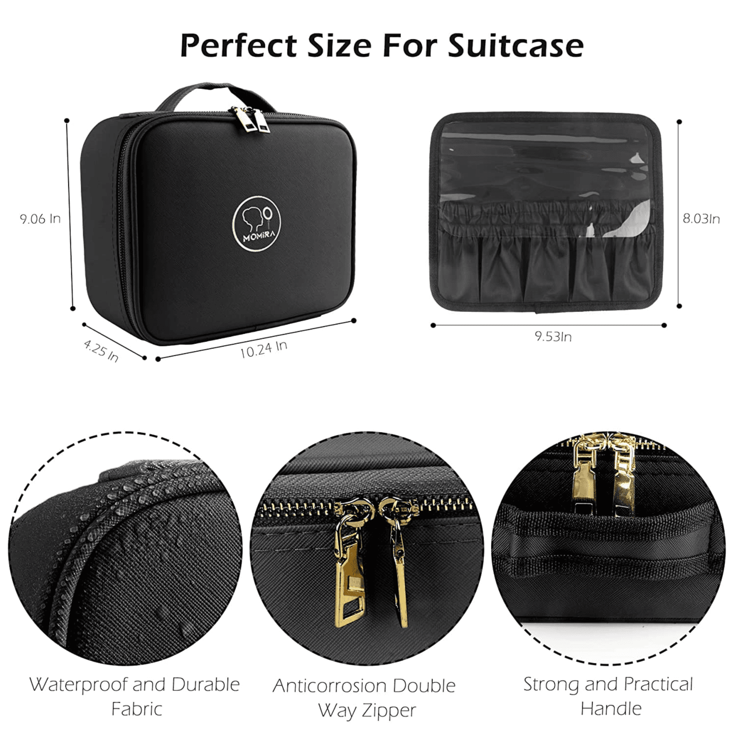 2023 New Large Capacity Desktop Cosmetic Storage Box Waterproof Leather Travel Portable Makeup Bag Case With LED Light Mirror Black Color