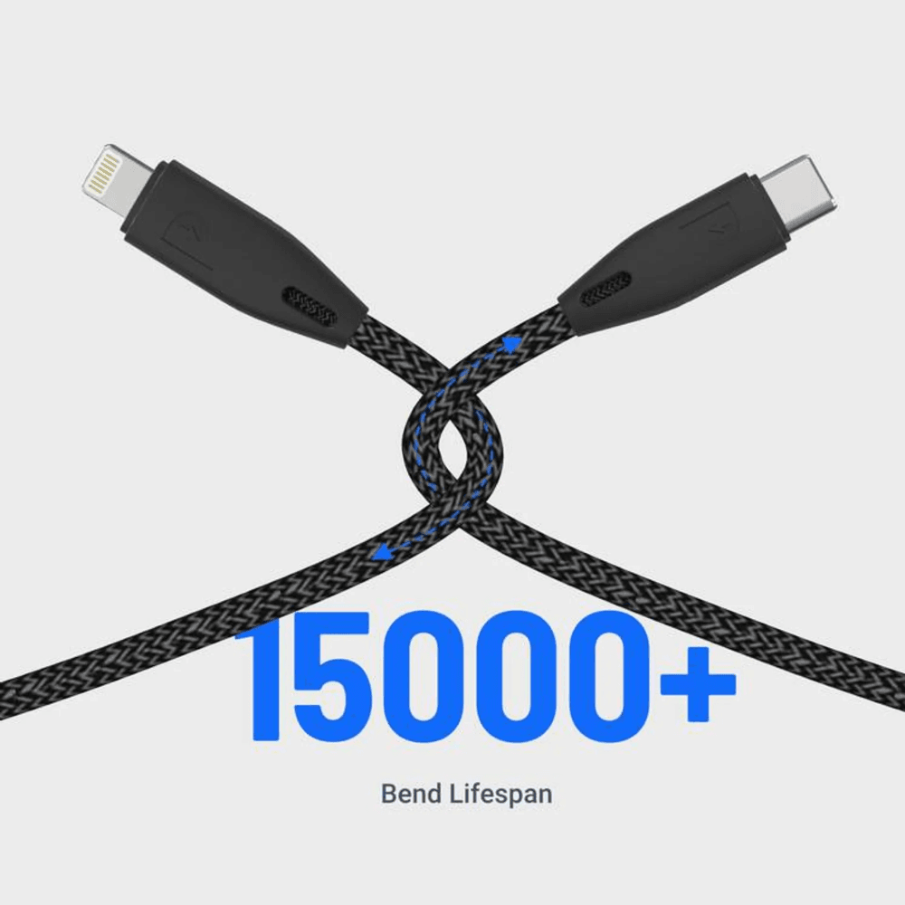 Powerology Braided USB-C to Lightning Cable 1.2M Black