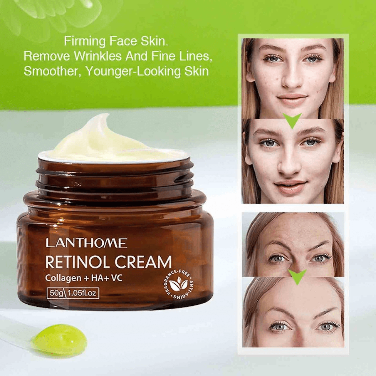 Lanthome Retinol Cream 50G - Anti Wrinkle Face Cream Retinol Collagen Hyaluronic Acid Shrink Pores Firming Improve Puffiness Moisturizing Skin Care