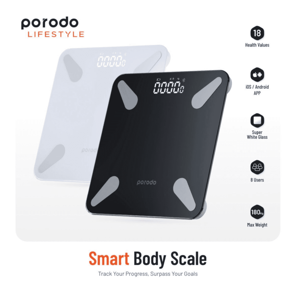 Porodo Lifestyle Smart Bluetooth Full Body Fat Scale-white