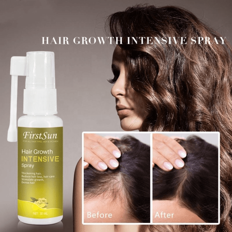 Firstsun Hair Growth Intensive Spray, Ginseng Ginger Extract Stimulate Hair Growth, Dense Thickening Hair, Anti Hair Loss Essence 30Ml