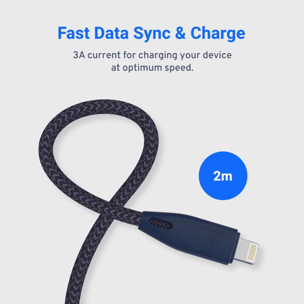 Powerology Braided USB-C to Lightning Cable 2M Blue