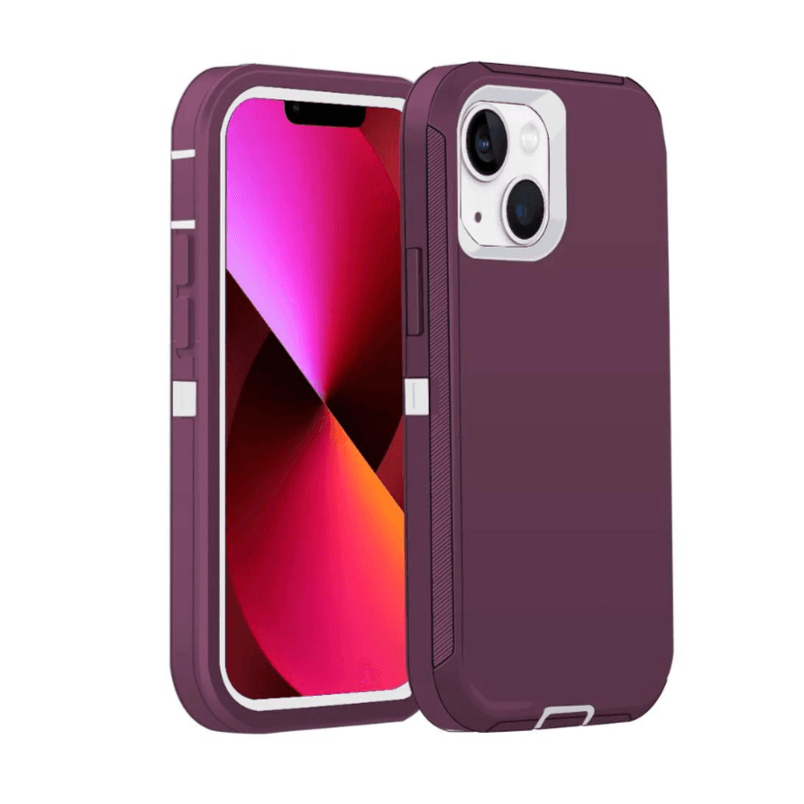 Armor Protective Case iPhone 14 or 14 Plus or 14 Pro Maroon White