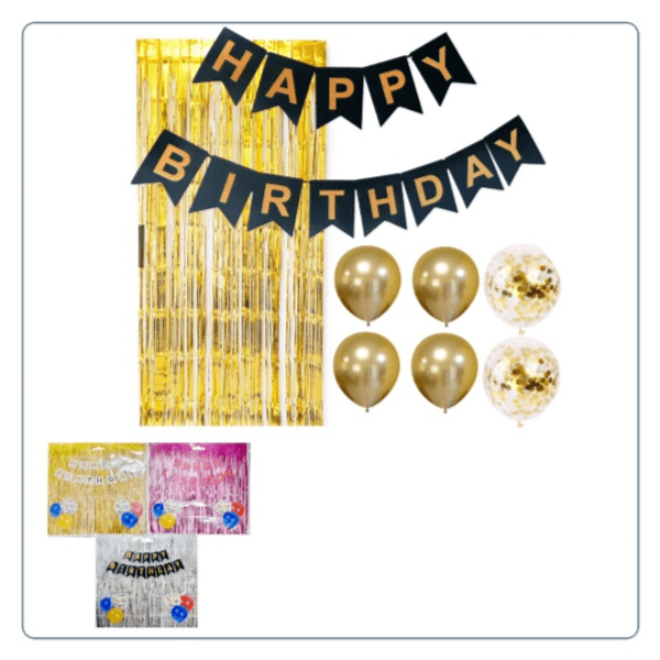 Happy Birthday Party Decoration Set- Foil Balloons, Fringe Curtains, Banners (Blcs09)