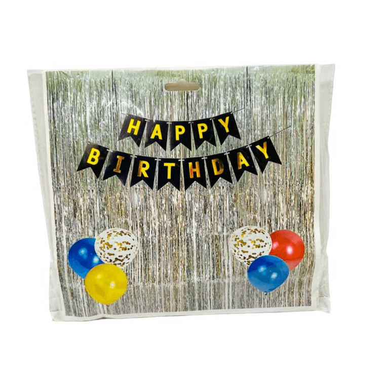 Happy Birthday Party Decoration Set- Foil Balloons, Fringe Curtains, Banners (Blcs09)