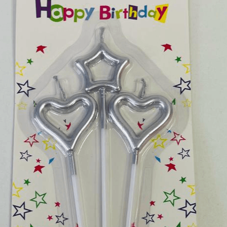 Silver Heart And Star Stick Long Candle