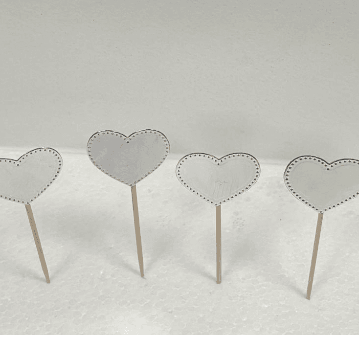 Handmade Silver Heart Cup Cake Topper 12 Pieces