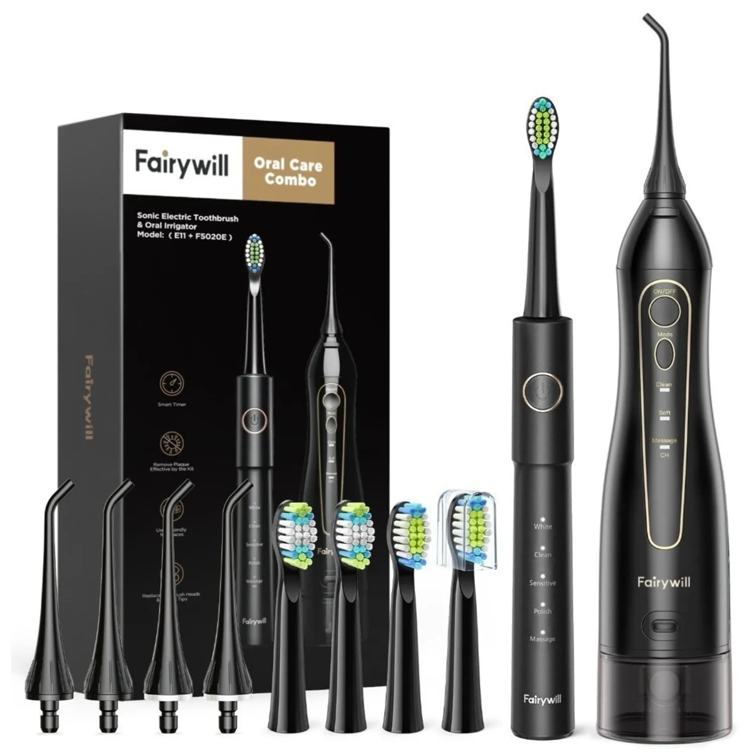 Fairywill Water Flosser/ Oral Irrigator and Electric Toothbrush Combo Black