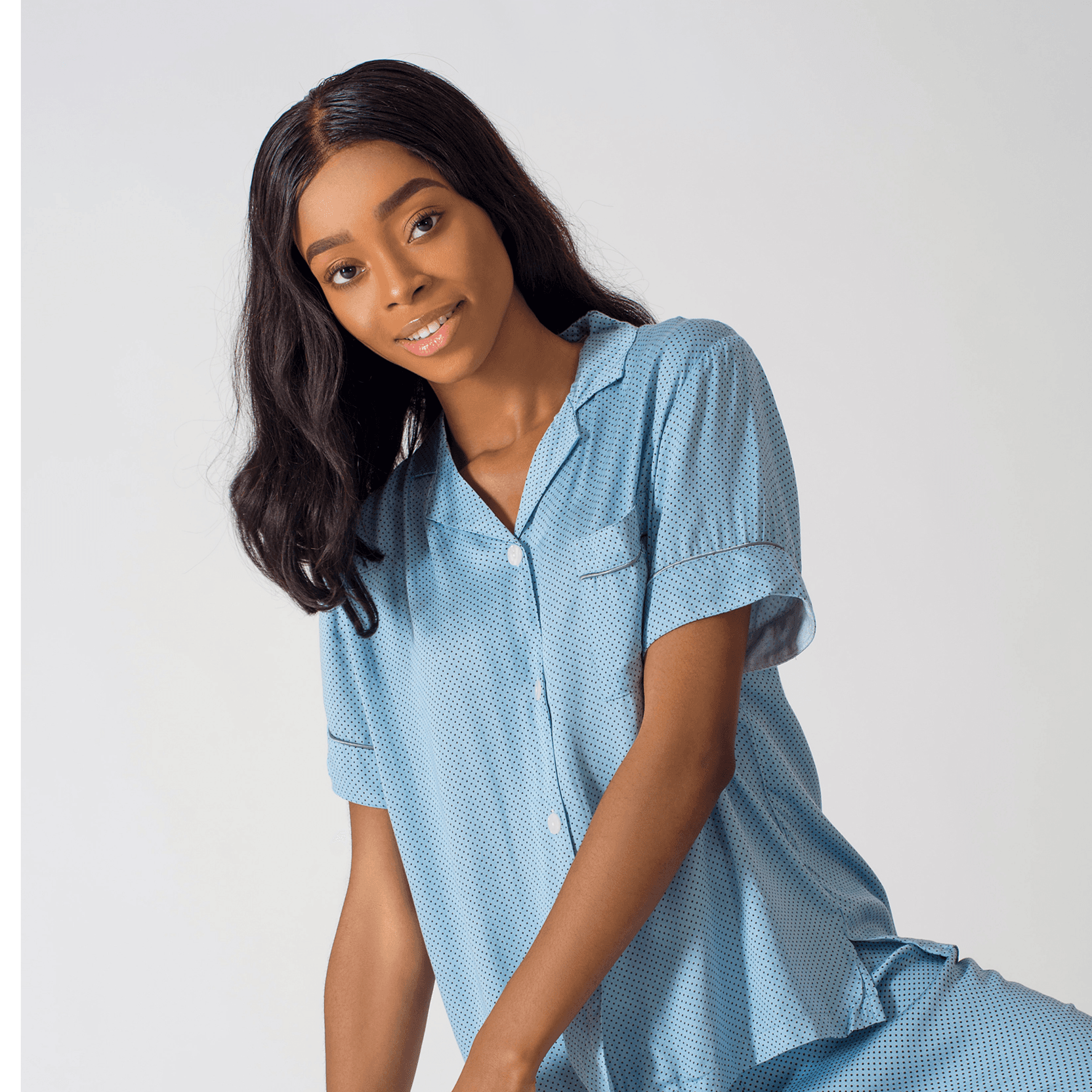 Homely Half Sleeves And Trousers With Soft Dotted Blue Floral Print Pyjama Set