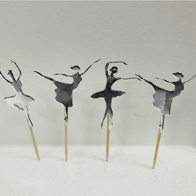 Handmade Silver Ballerina Cupcake Topper 12 Pieces