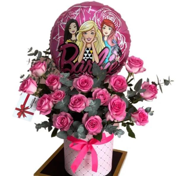 Barbie Balloon And Flower Arrangement