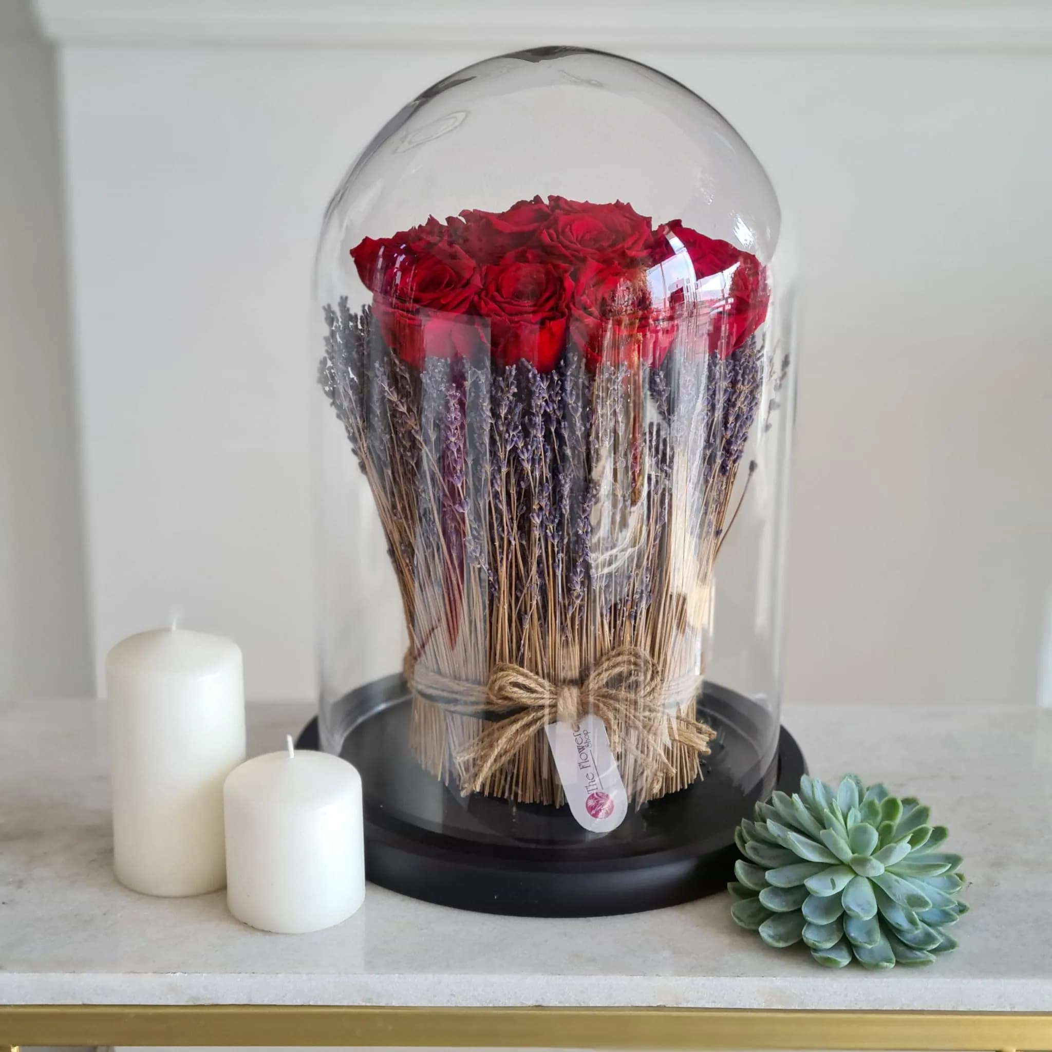 Dome With Preserved Rose And Dried Lavender