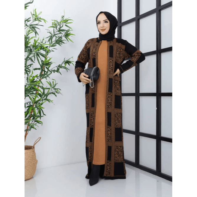 Turkish Long Cardigan Sweater Dress - Beige 