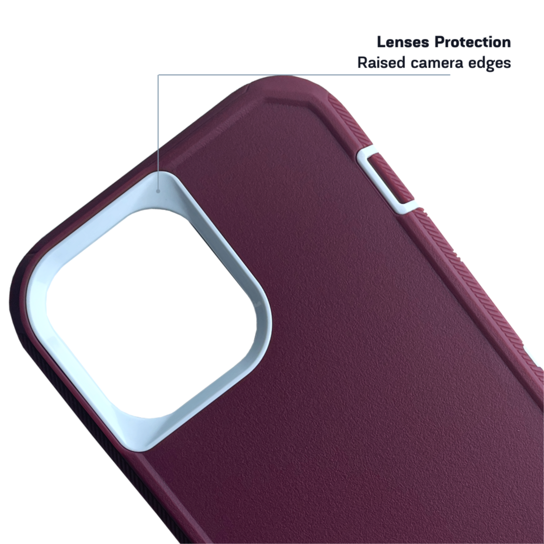 Armor Protective Case iPhone 13 or 13 Pro Maroon White