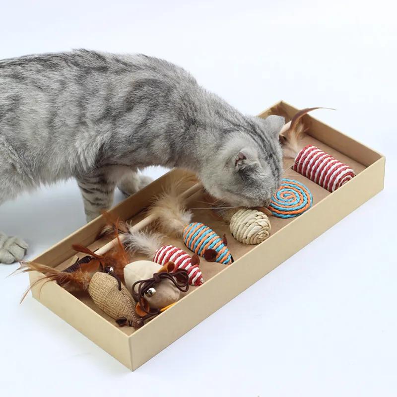 Cat Toy Gift Box, Feather Bell, Stick, Linen, For Chewing Mouse Teeth, Catnip Filled With Catnip