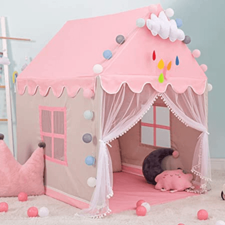 Luxurious Pink Tent With Globe Light and Mat