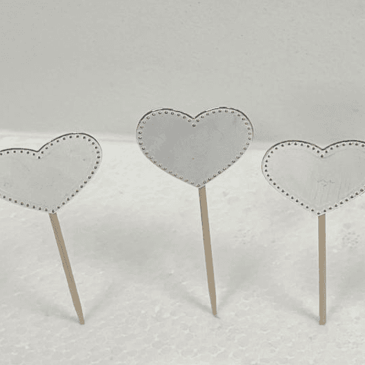 Handmade Silver Heart Cupcake Topper 12 Pieces