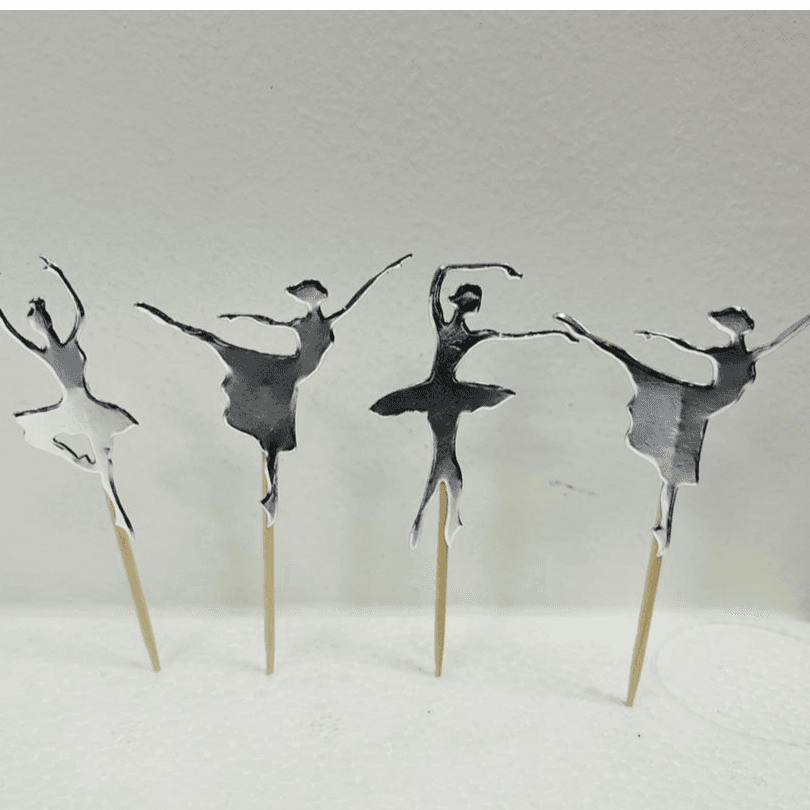 Handmade Silver Ballerina Cupcake Topper 12 Pieces