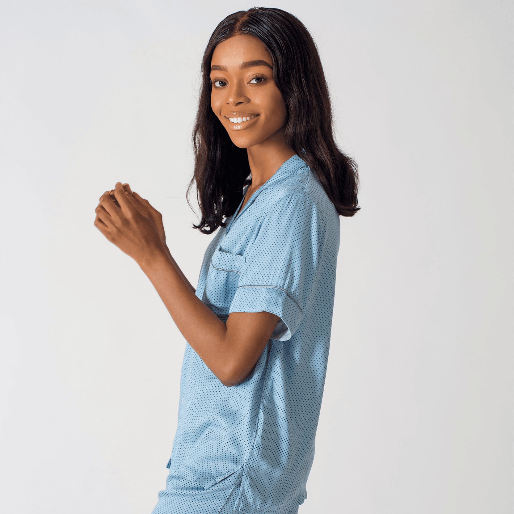 Homely Half Sleeves And Trousers With Soft Dotted Blue Floral Print Pyjama Set